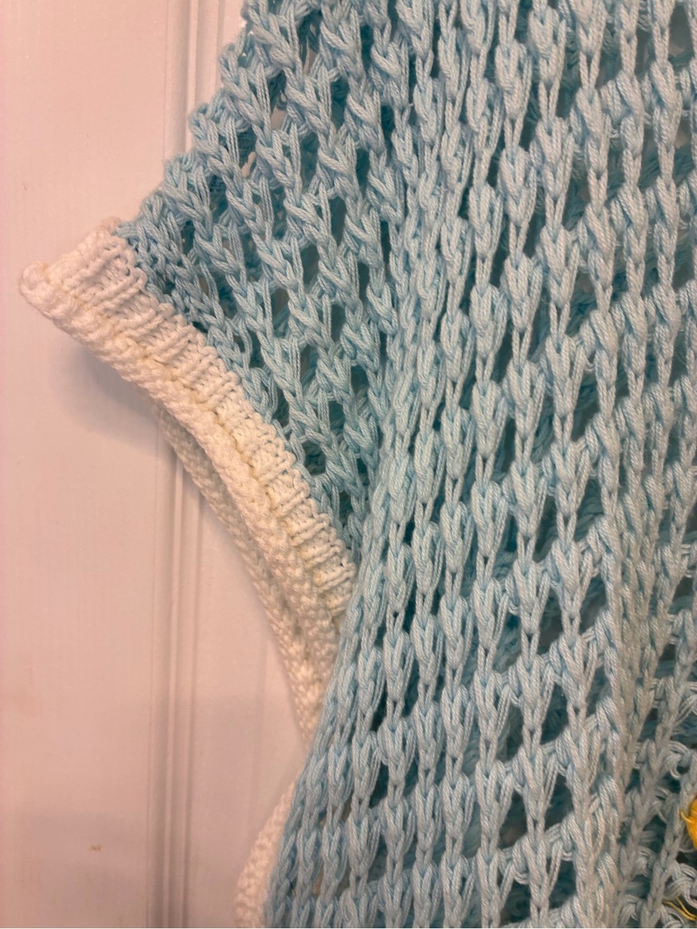 POL Light Blue Open-Knit V-Neck Sweater with Yellow Daisy - Picture 4 of 6